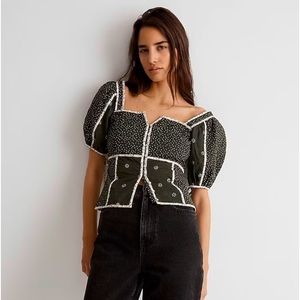 Patchwork puff sleeve top